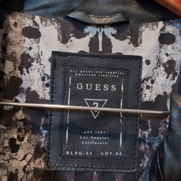 Guess Genuine Lamb Leather Moto Jacket Knit Padded Black Biker Motorcycle Coat - Picture 13 of 15